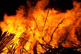 Wild fire burning at night