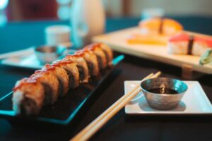 sushi roll and sticks