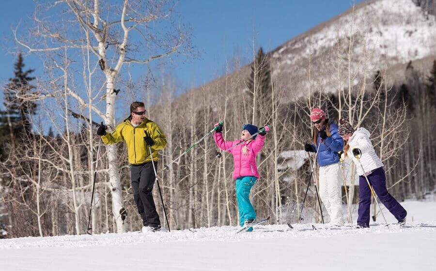 family on skis