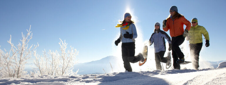 people snowshoeing in winter