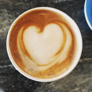 Latte with a heart at the Bluebird Cafe @cekennett