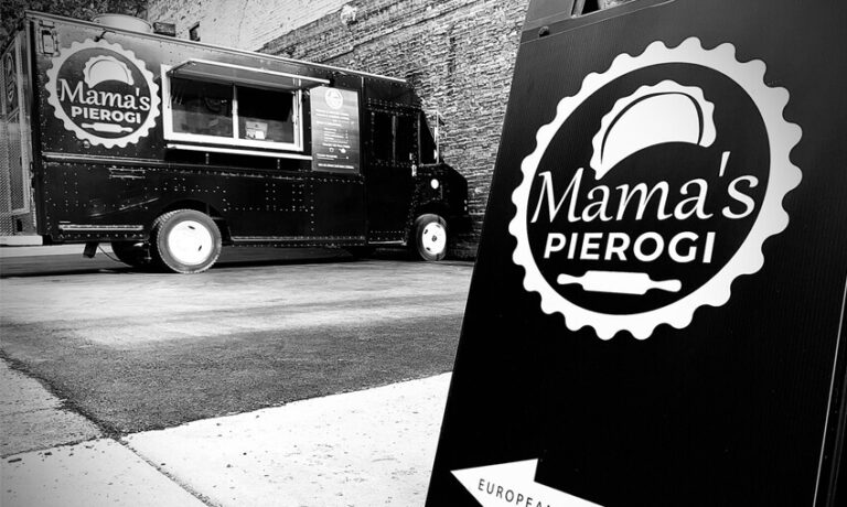 Mama's Pierogi food truck black and white photo