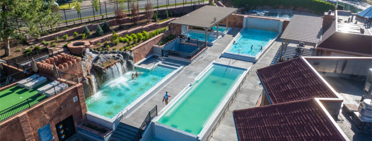 overview of the new Yampah Mineral Baths section of the Glenwood Hot Springs Pool