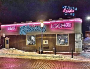 Riveria Supper Club at night in the winter