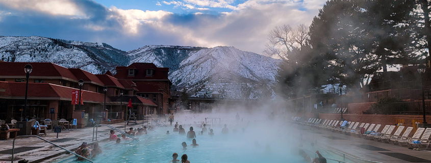 View of the Glenwood Hot Springs Pool in winter 