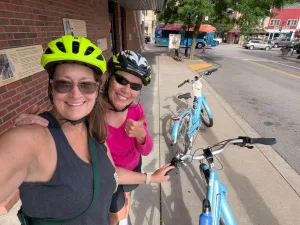 Happy ladies with e-bikes